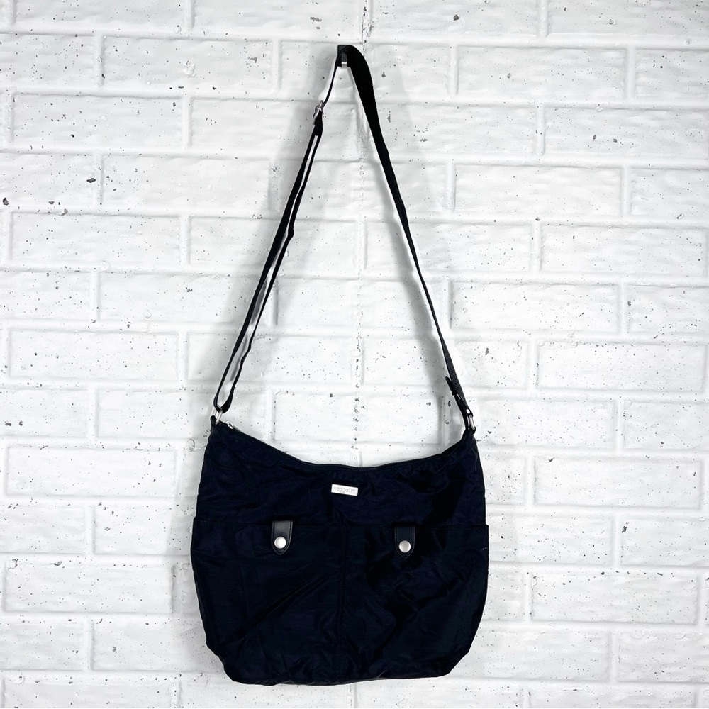 BAGGALLINI Black & Silver long crossbody purse | convertible Belt Bag